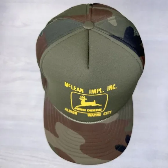 John Deere Vintage Trucker Hat Cap Insulated Foam McLean Implement Inc Camo NWOT - Picture 6 of 10